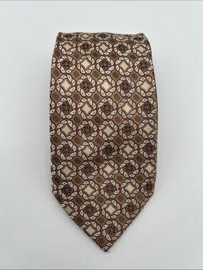 Steve Harvey Collection Hand Made 100% Silk Men's Geometric Pattern Tan Neck Tie